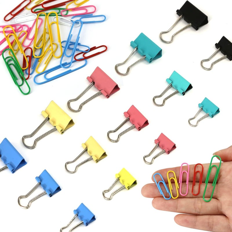 AnutriON Paper Clips Binder Clips, 400 Pcs Colored Office Clips Set, Assorted Sizes Colored Paper Clips and Binder Clips Set Great for Document Organizing - Image 4